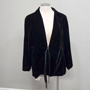 Womens Velvet Tie Front Blazer Jacket Large Black Witchy Whimsigoth Holiday Glam